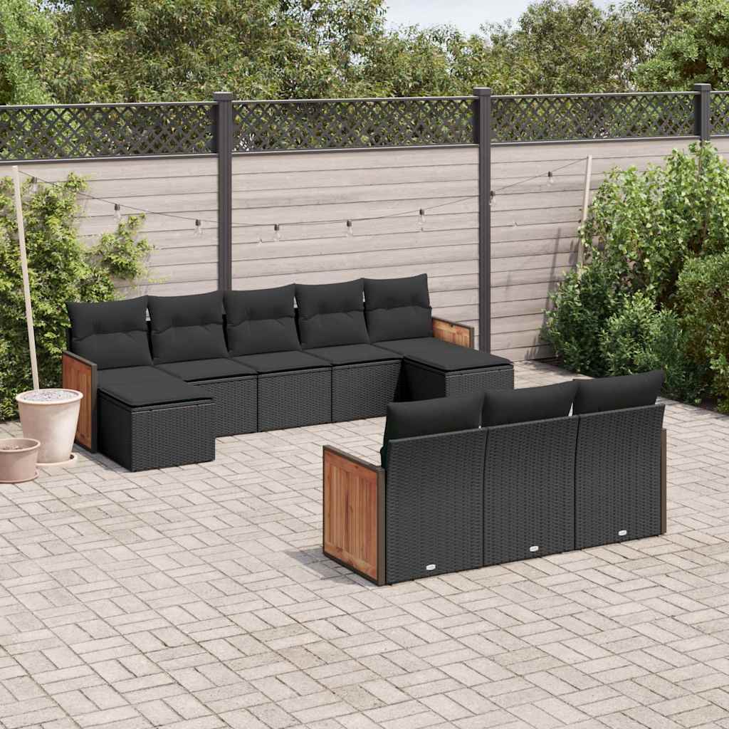 sofasæt til haven 10 dele med hynder polyrattan sort