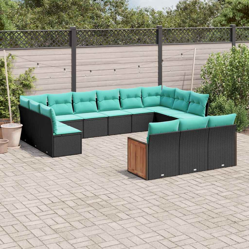 13-delt havesofasæt med hynder sort polyrattan