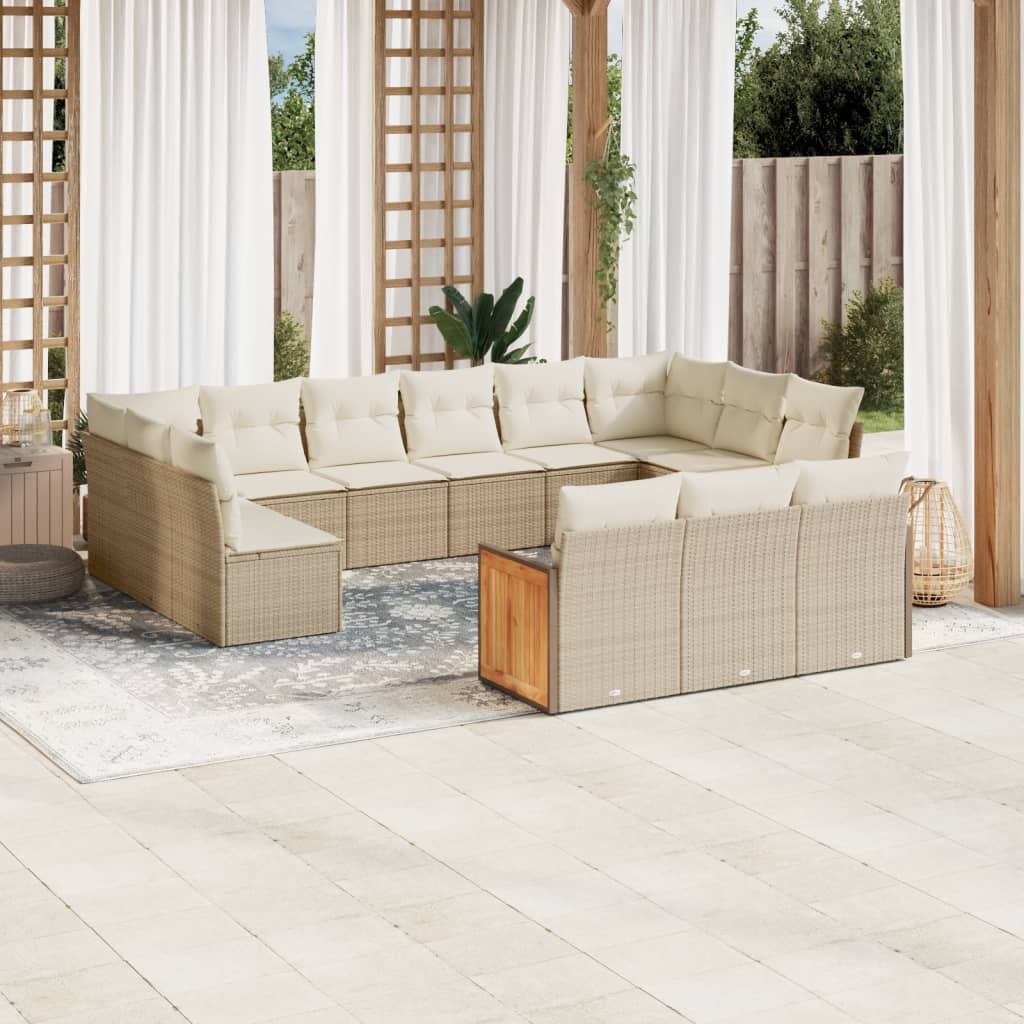 sofasæt til haven 13 dele med hynder polyrattan beige