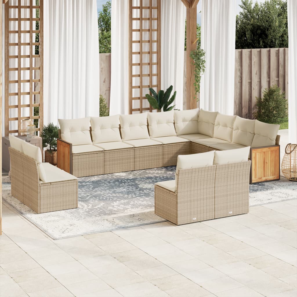 sofasæt til haven 12 dele med hynder polyrattan beige