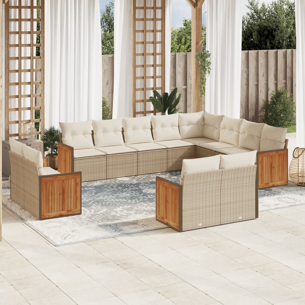 sofasæt til haven 12 dele med hynder polyrattan beige