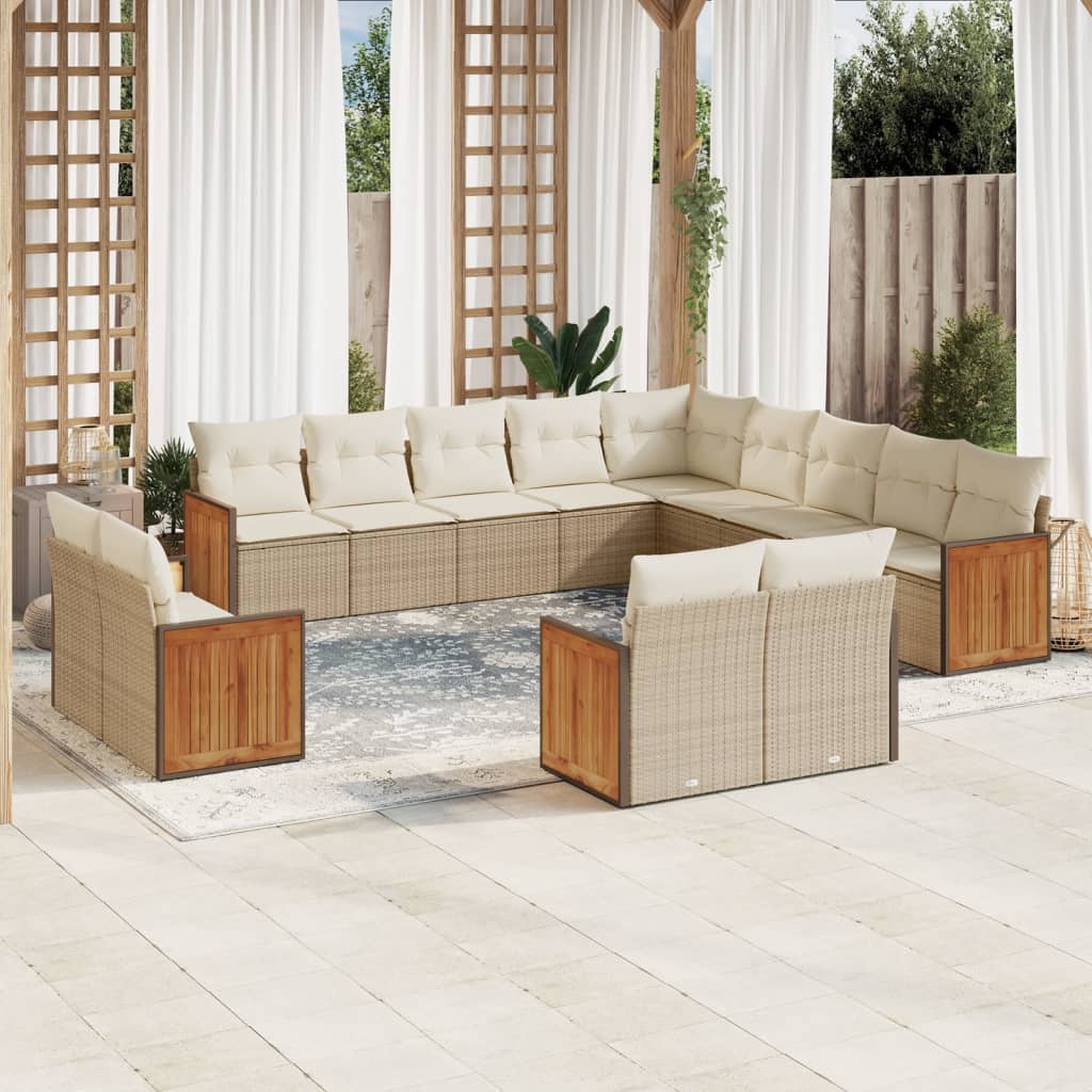 sofasæt til haven 13 dele med hynder polyrattan beige