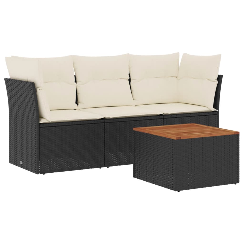 sofasæt til haven 4 dele med hynder polyrattan sort