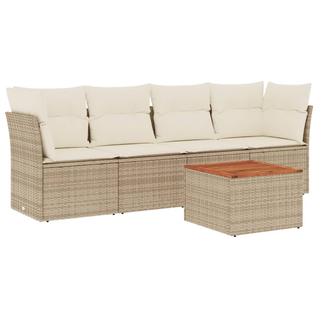 sofasæt til haven 5 dele med hynder polyrattan beige