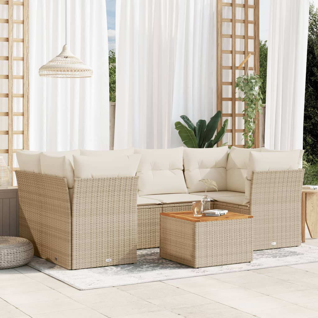 sofasæt til haven 7 dele med hynder polyrattan beige