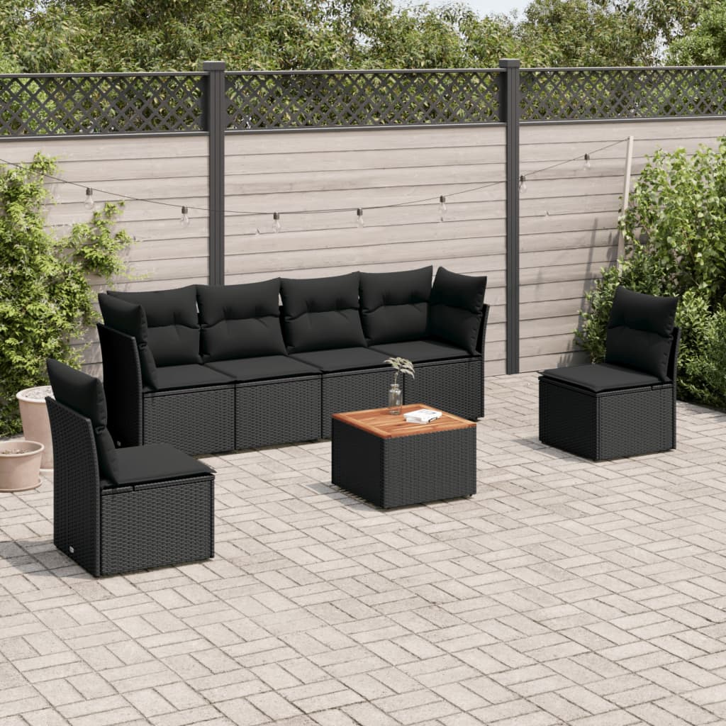 sofasæt til haven 7 dele med hynder polyrattan sort