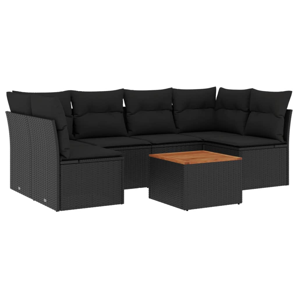 sofasæt til haven 7 dele med hynder polyrattan sort