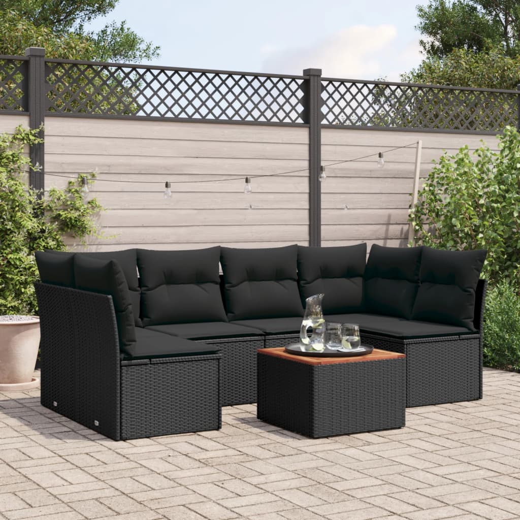 sofasæt til haven 7 dele med hynder polyrattan sort