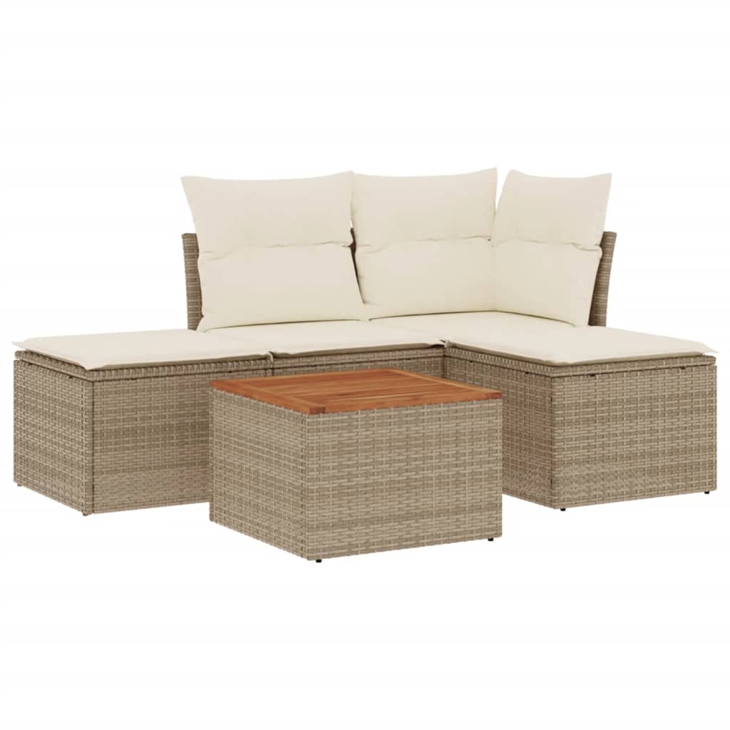 sofasæt til haven 5 dele med hynder polyrattan beige