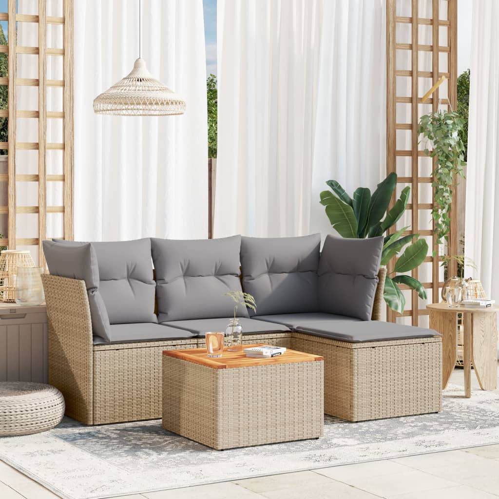 sofasæt til haven 5 dele med hynder polyrattan beige