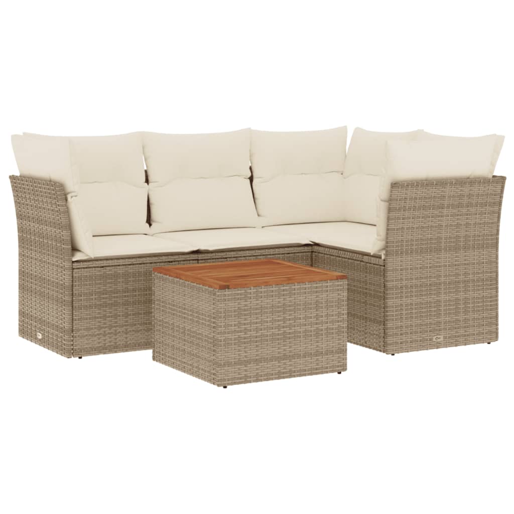 sofasæt til haven 5 dele med hynder polyrattan beige
