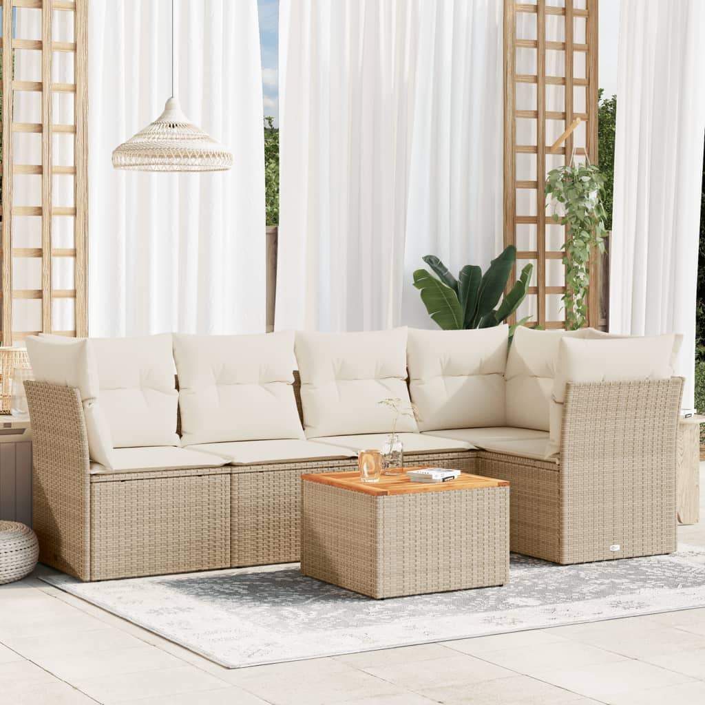sofasæt til haven 6 dele med hynder polyrattan beige