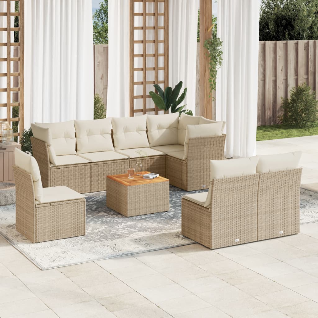 sofasæt til haven 9 dele med hynder polyrattan beige