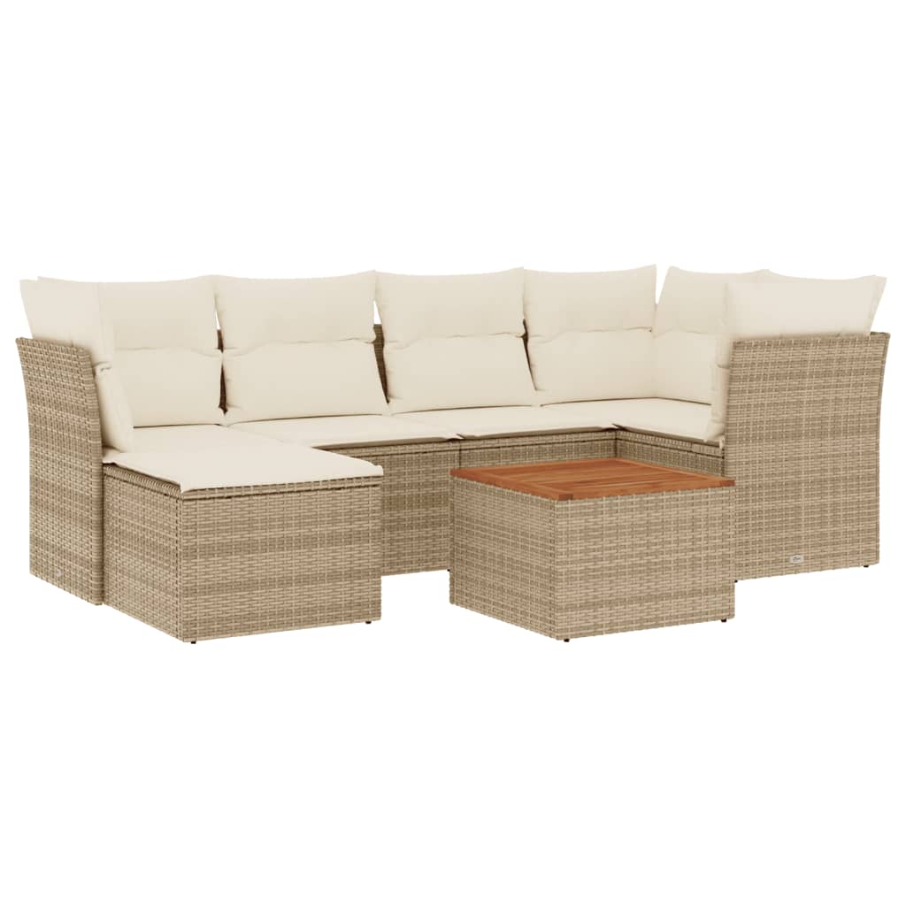 sofasæt til haven 7 dele med hynder polyrattan beige