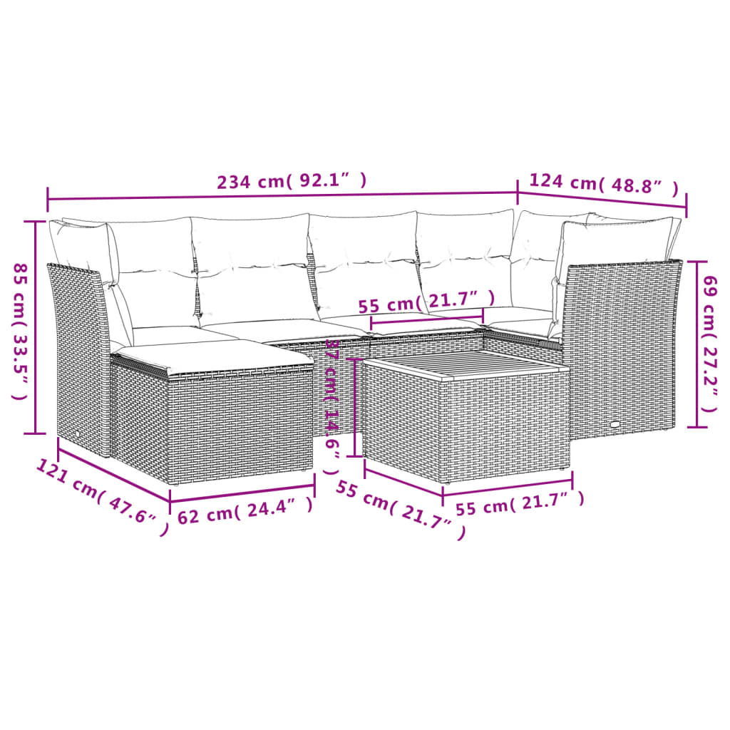 sofasæt til haven 7 dele med hynder polyrattan beige