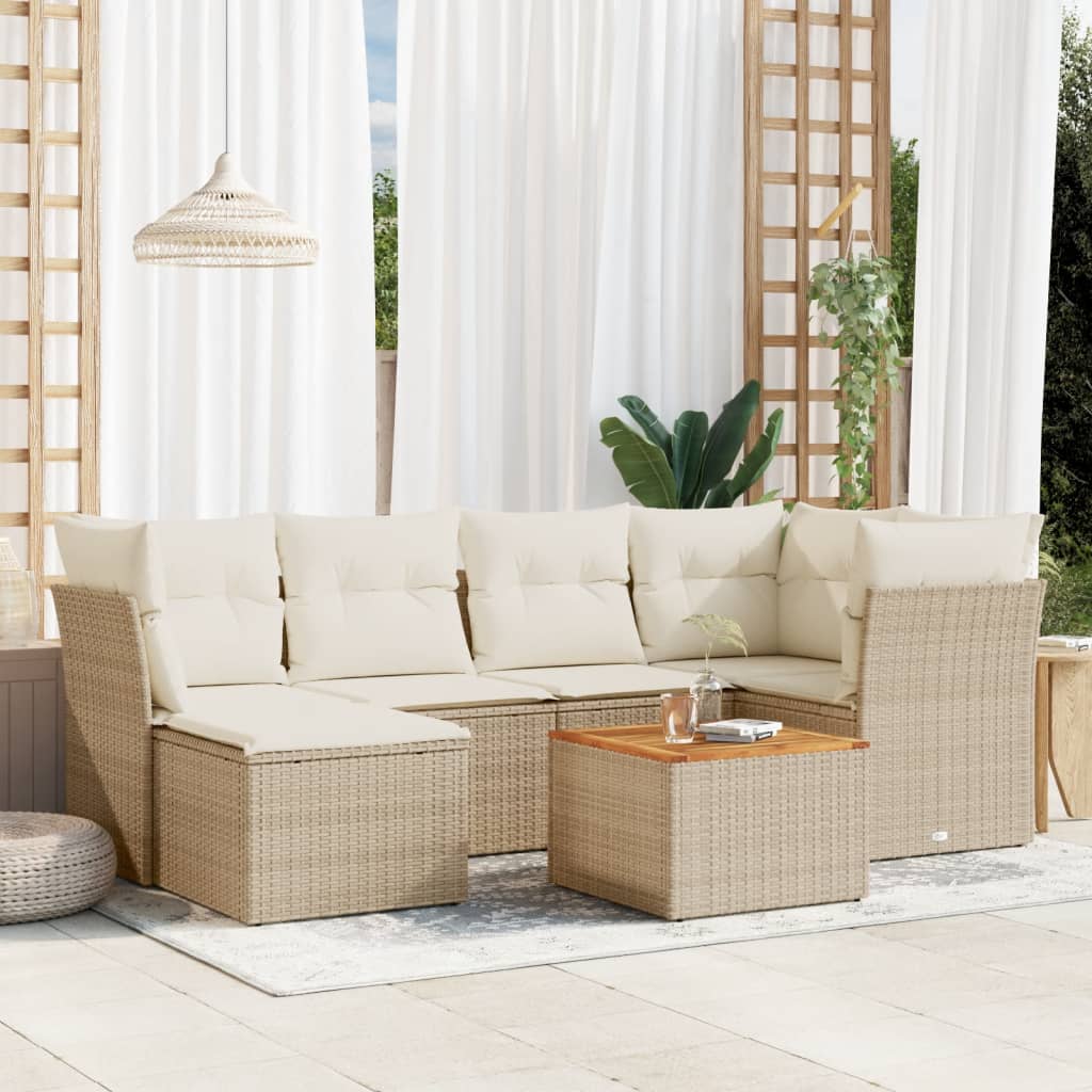 sofasæt til haven 7 dele med hynder polyrattan beige