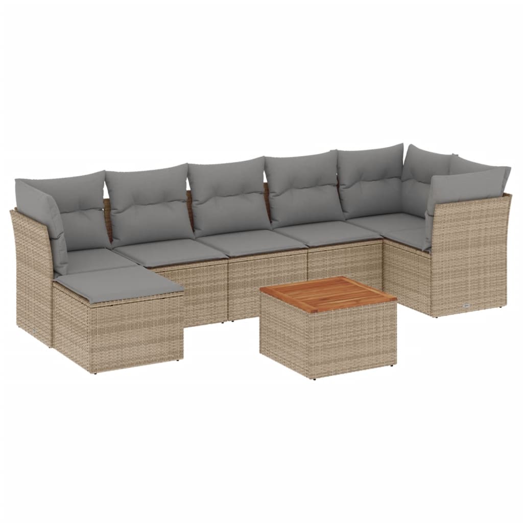 sofasæt til haven 8 dele med hynder polyrattan beige
