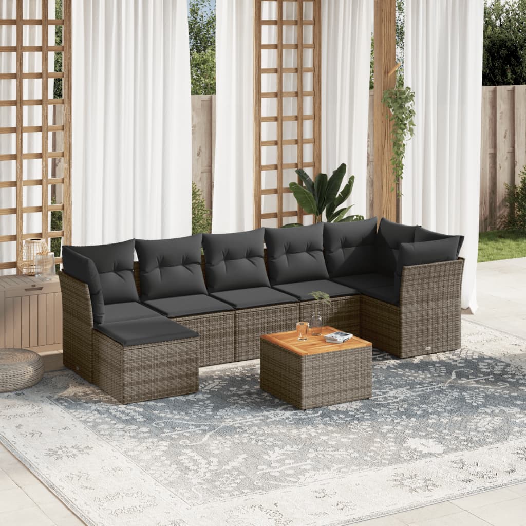sofasæt til haven 8 dele med hynder polyrattan grå