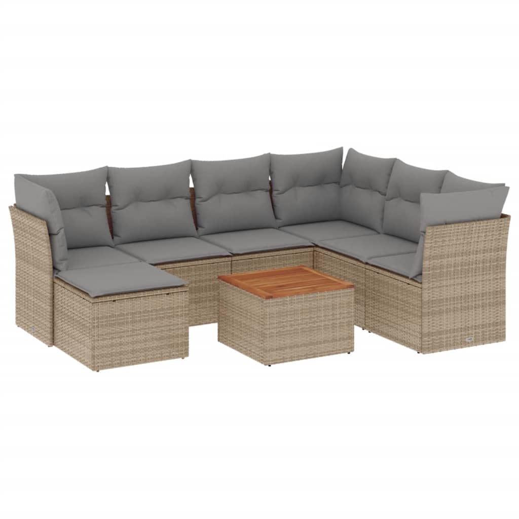 sofasæt til haven 8 dele med hynder polyrattan beige
