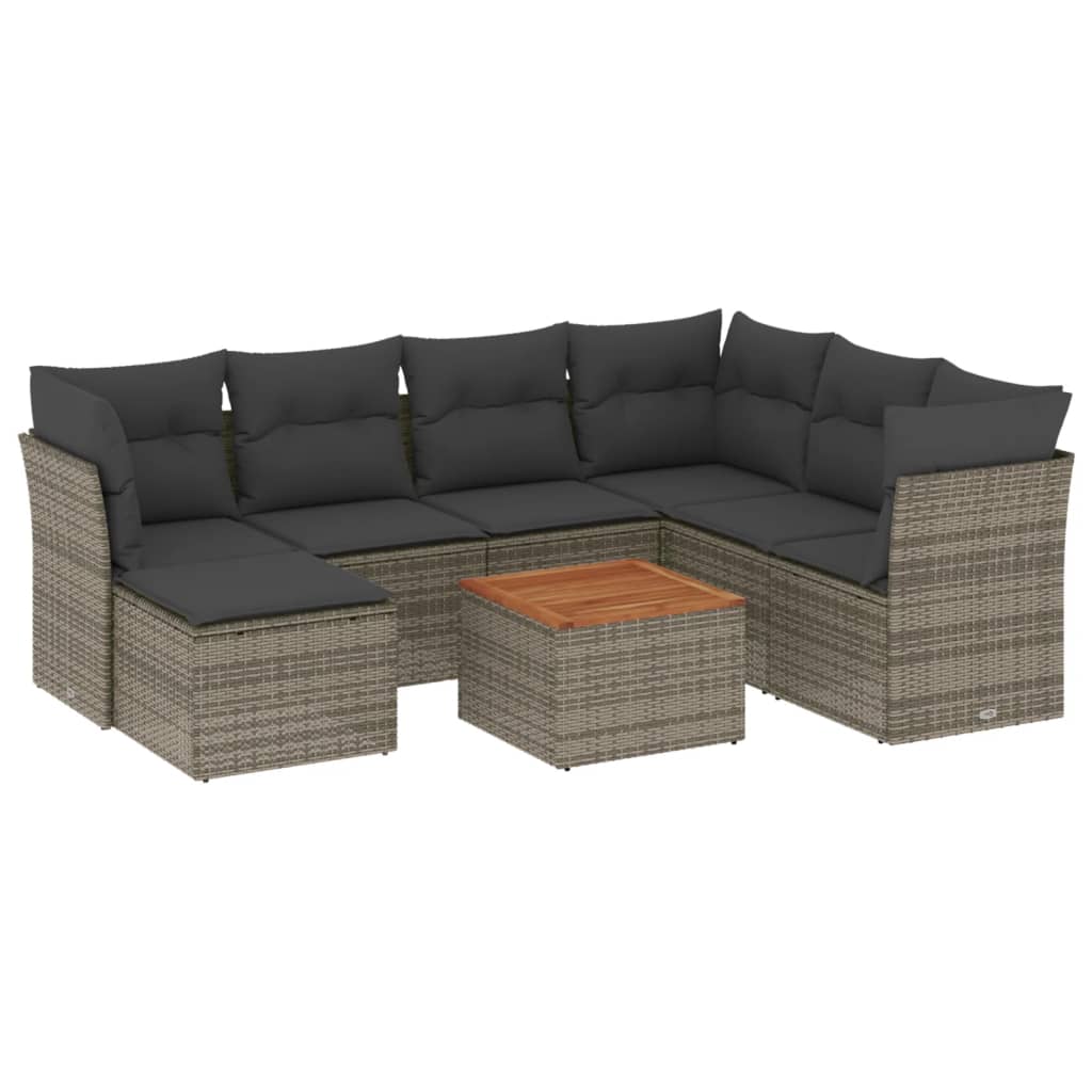 sofasæt til haven 8 dele med hynder polyrattan grå
