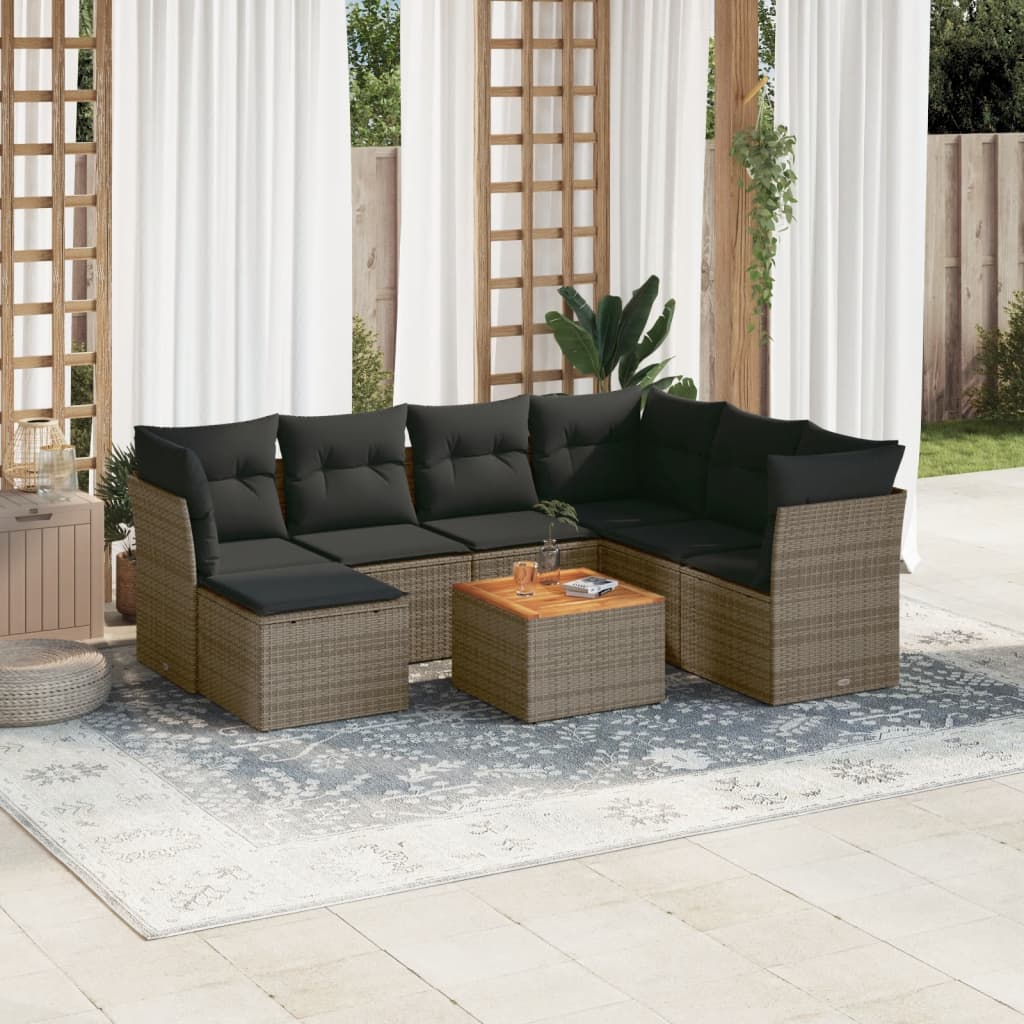 sofasæt til haven 8 dele med hynder polyrattan grå
