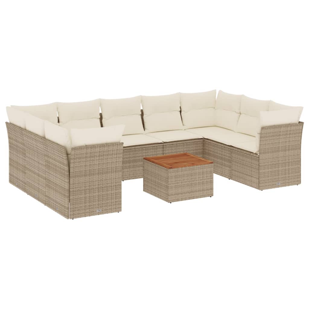 sofasæt til haven 10 dele med hynder polyrattan beige