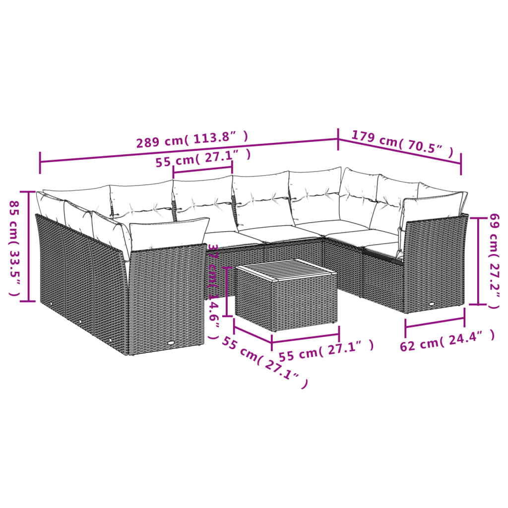 sofasæt til haven 10 dele med hynder polyrattan beige