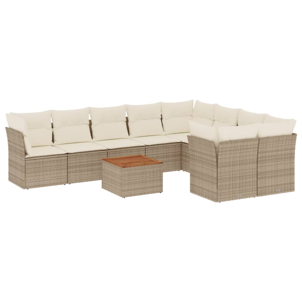 sofasæt til haven 10 dele med hynder polyrattan beige