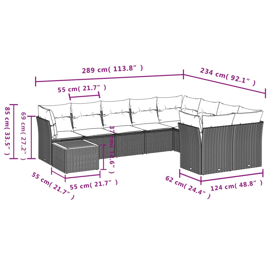 sofasæt til haven 10 dele med hynder polyrattan beige