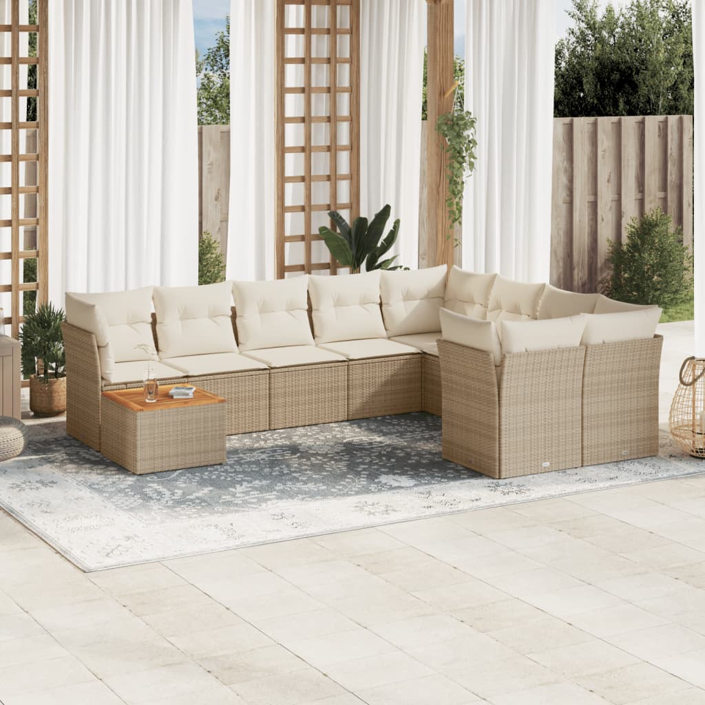 sofasæt til haven 10 dele med hynder polyrattan beige