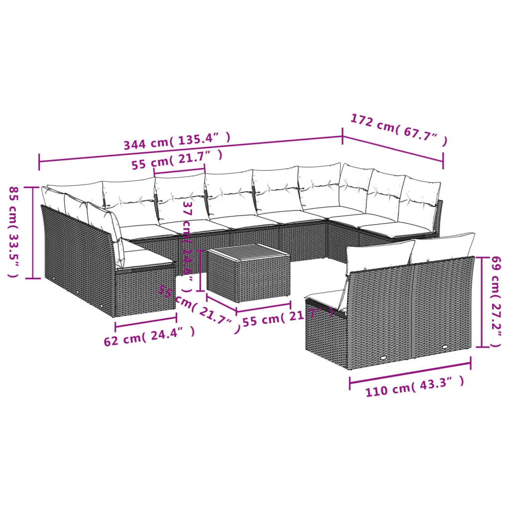 sofasæt til haven 13 dele med hynder polyrattan beige