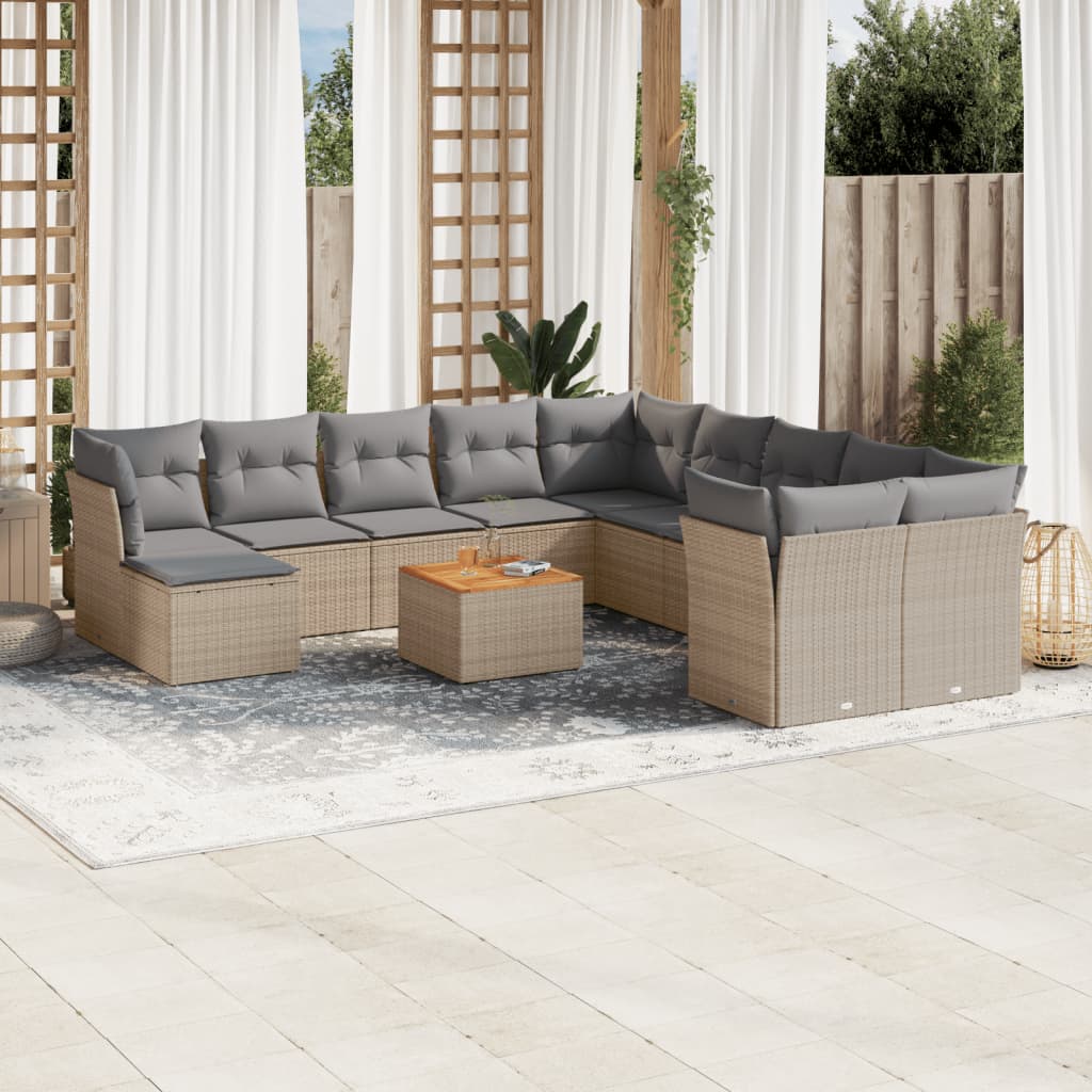 sofasæt til haven 12 dele med hynder polyrattan beige