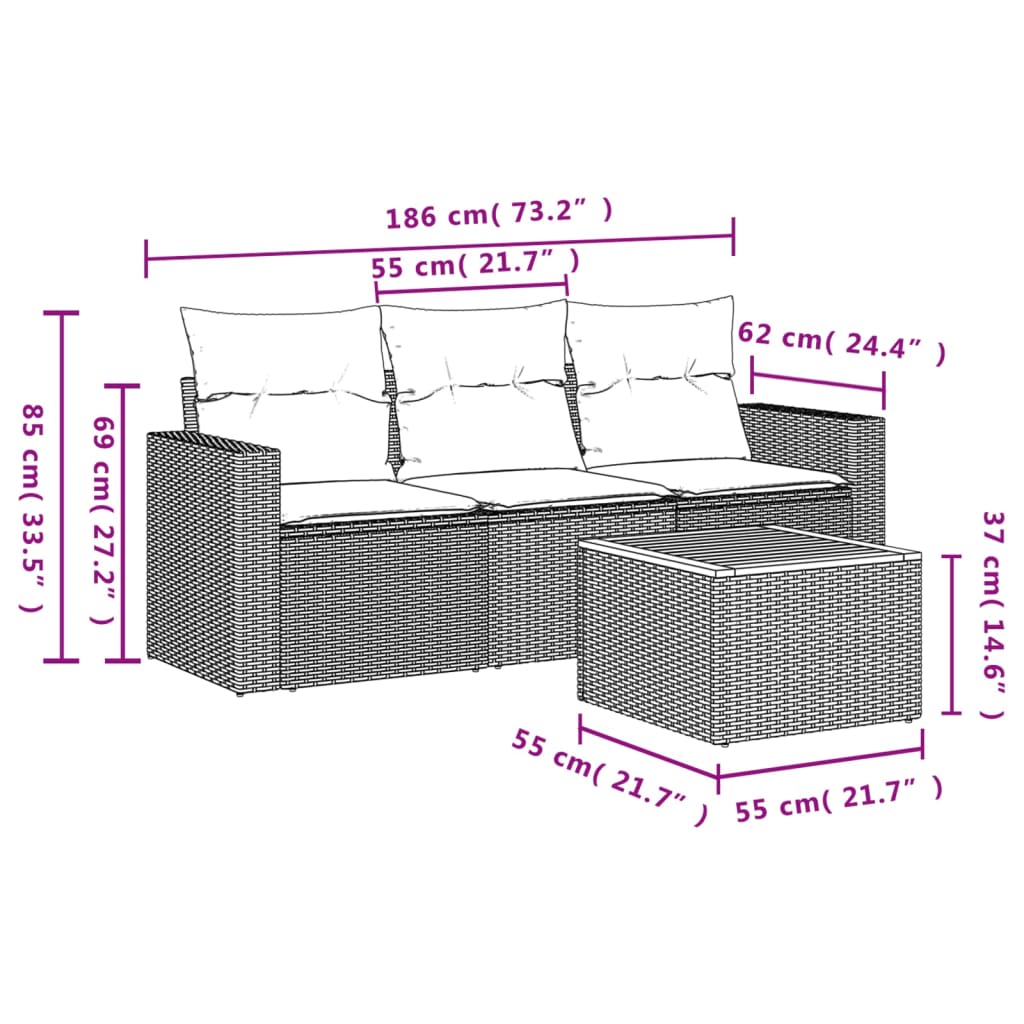 sofasæt til haven 4 dele med hynder polyrattan beige