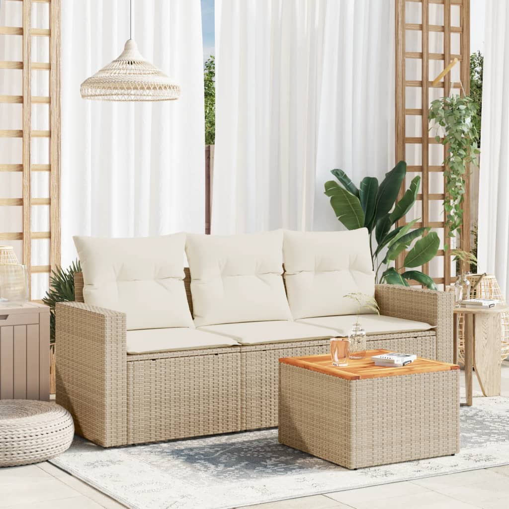 sofasæt til haven 4 dele med hynder polyrattan beige