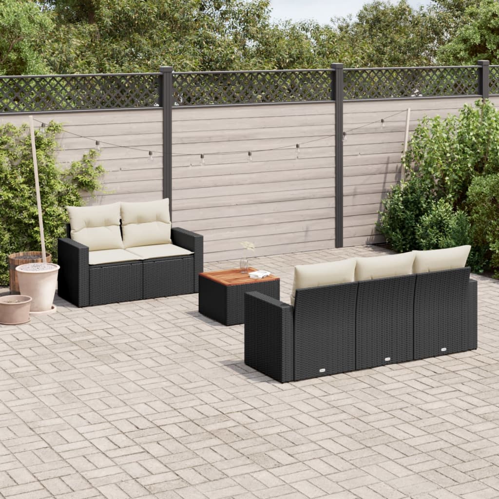 sofasæt til haven 6 dele med hynder polyrattan sort