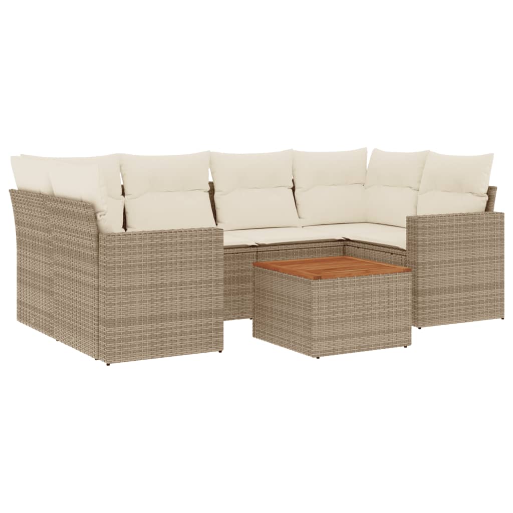 sofasæt til haven 7 dele med hynder polyrattan beige
