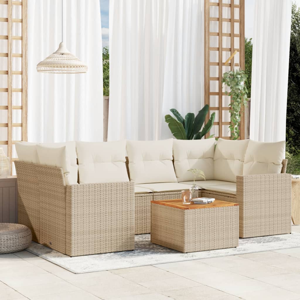 sofasæt til haven 7 dele med hynder polyrattan beige