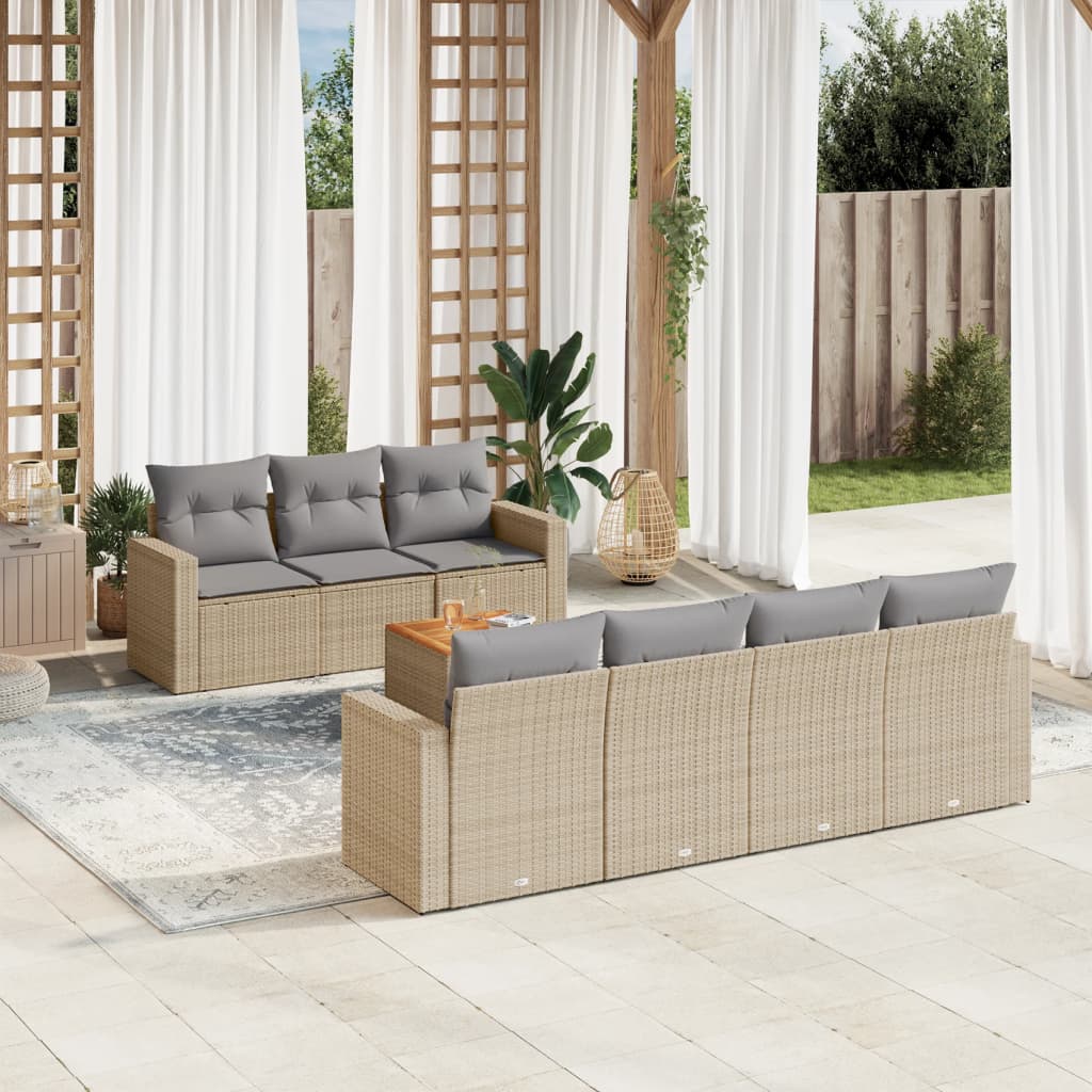 sofasæt til haven 8 dele med hynder polyrattan beige