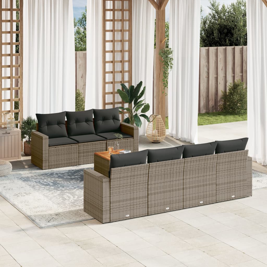 sofasæt til haven 8 dele med hynder polyrattan grå