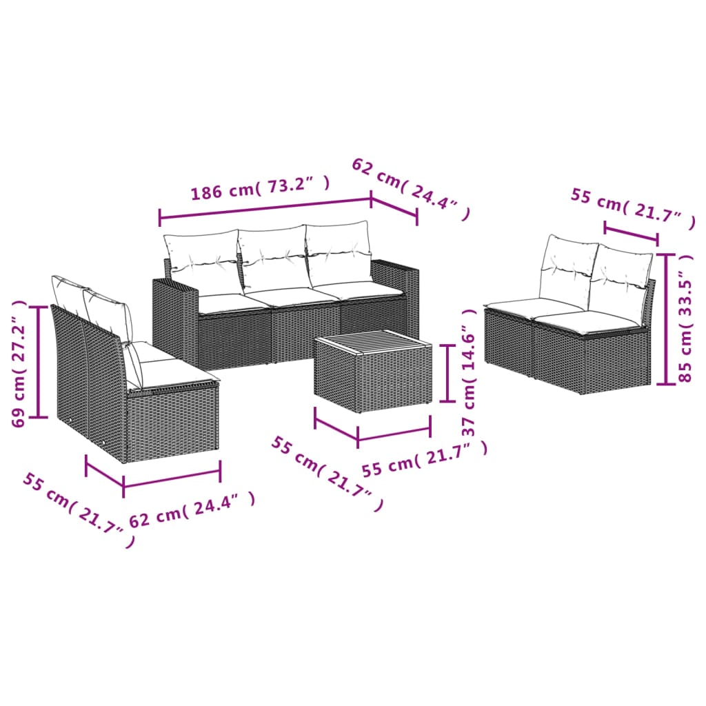 sofasæt til haven 8 dele med hynder polyrattan beige