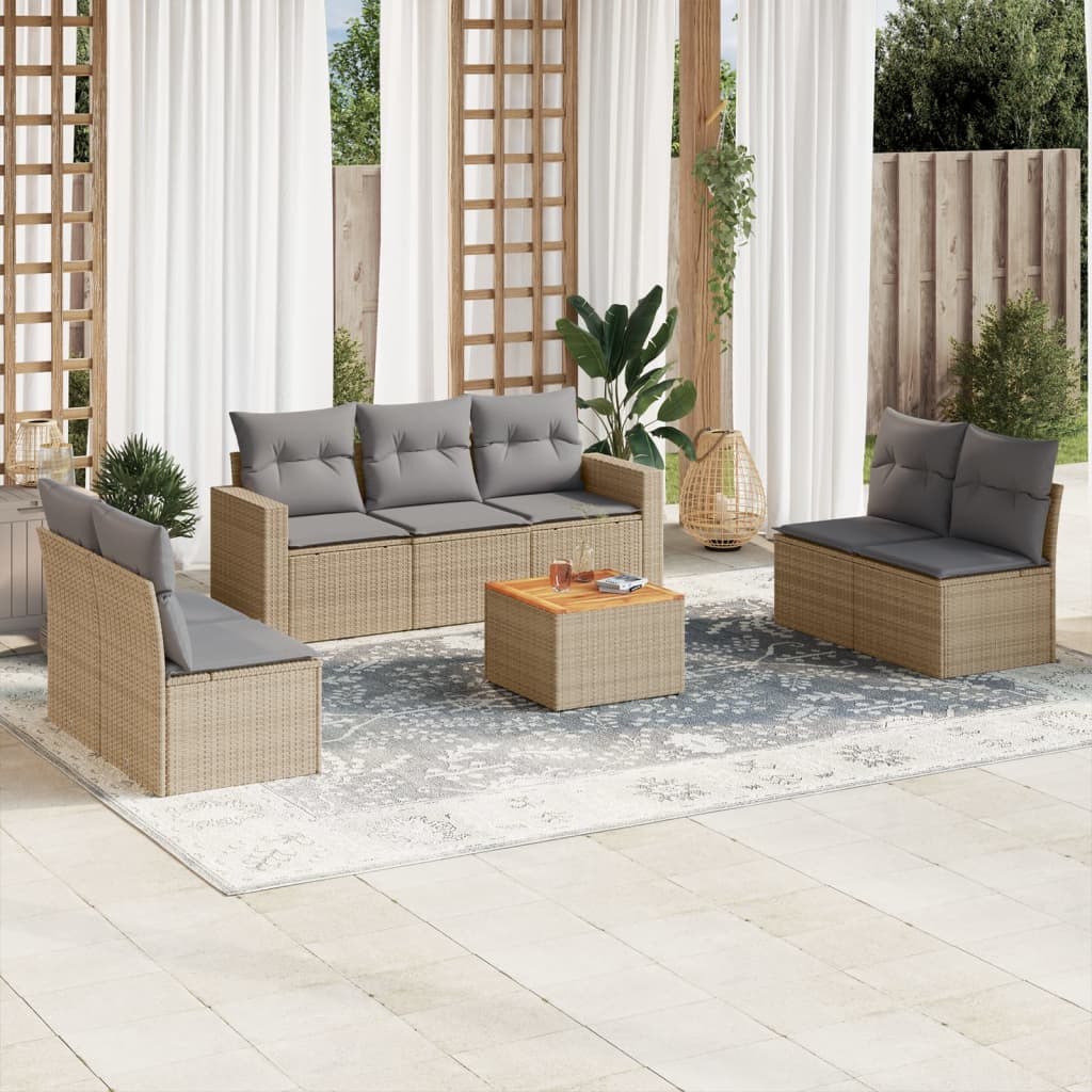 sofasæt til haven 8 dele med hynder polyrattan beige