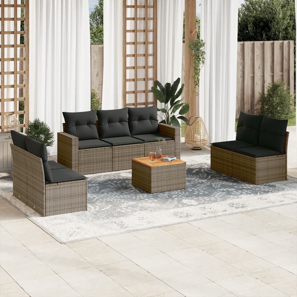 sofasæt til haven 8 dele med hynder polyrattan grå