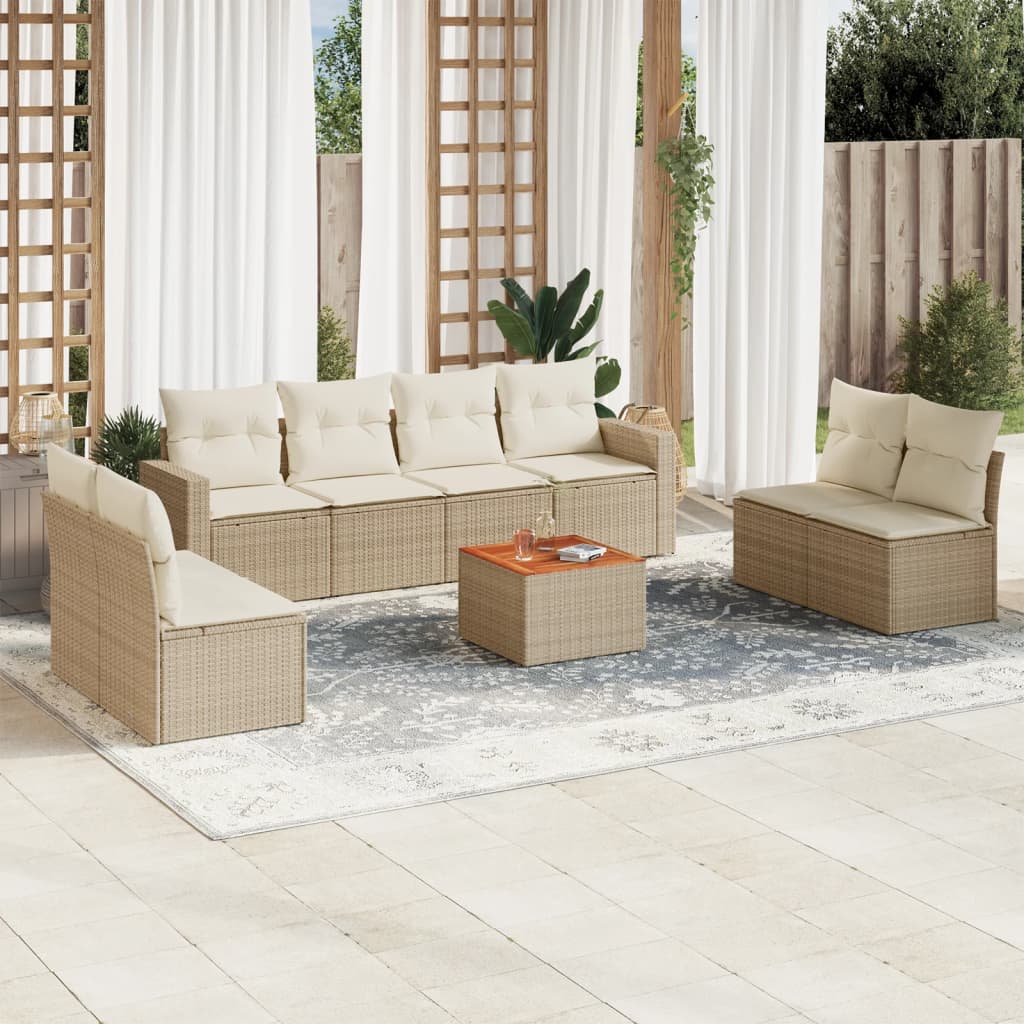 sofasæt til haven 9 dele med hynder polyrattan beige