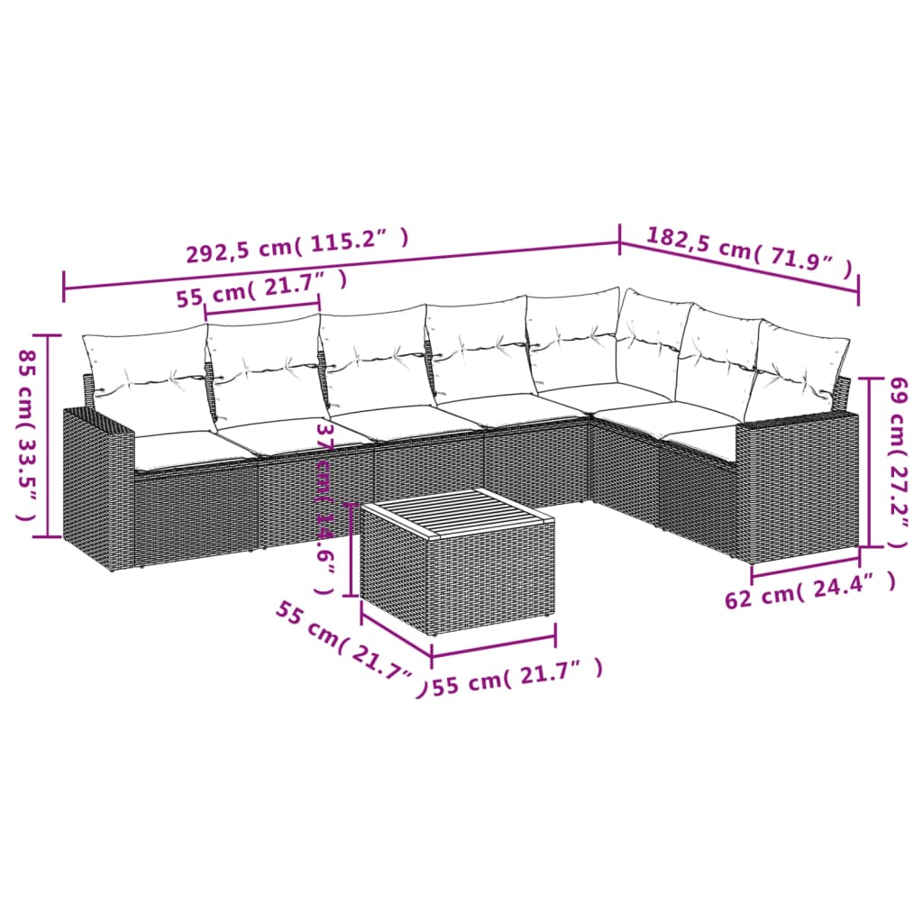 sofasæt til haven 8 dele med hynder polyrattan beige