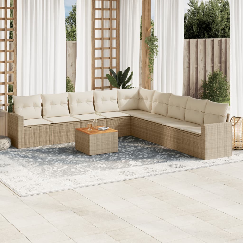 sofasæt til haven 10 dele med hynder polyrattan beige