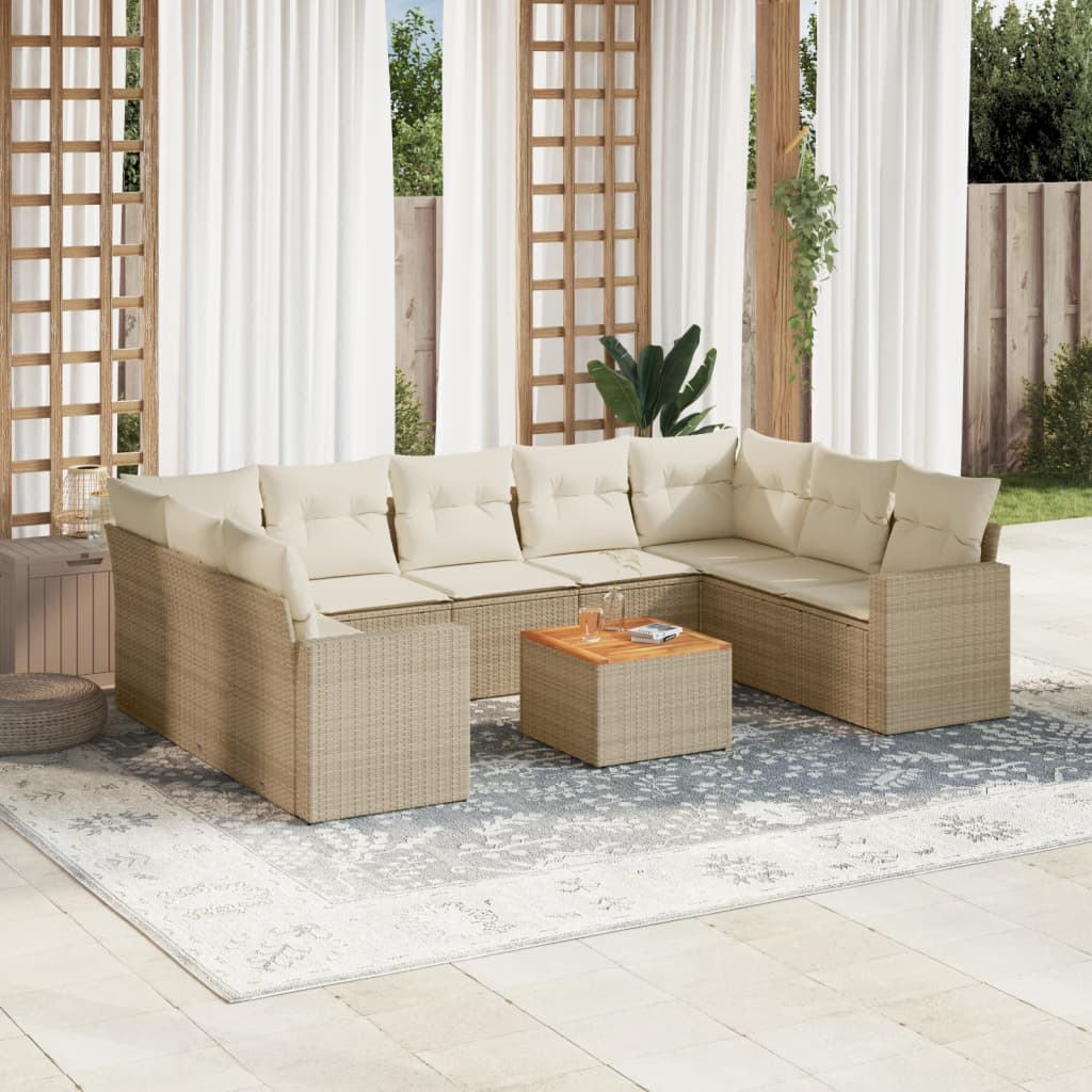 sofasæt til haven 10 dele med hynder polyrattan beige