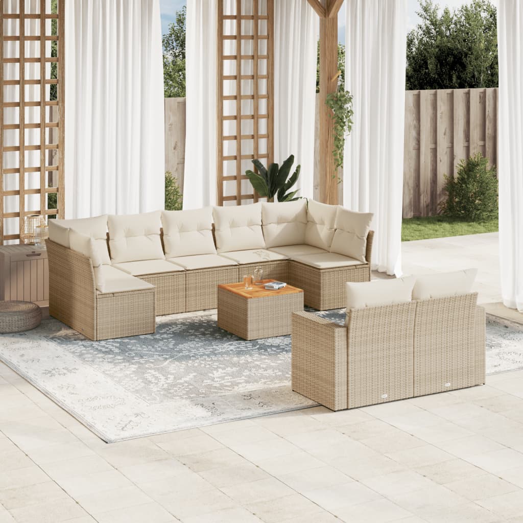 sofasæt til haven 10 dele med hynder polyrattan beige