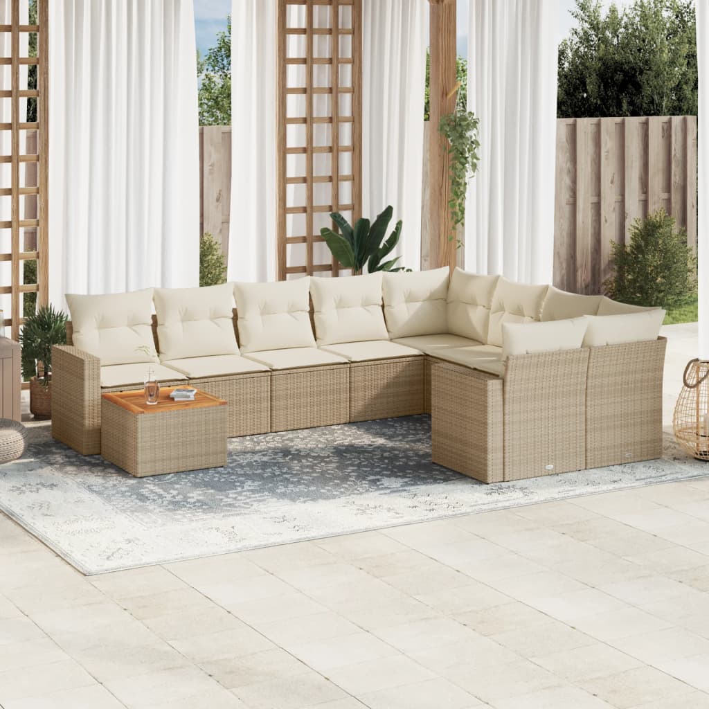 sofasæt til haven 10 dele med hynder polyrattan beige