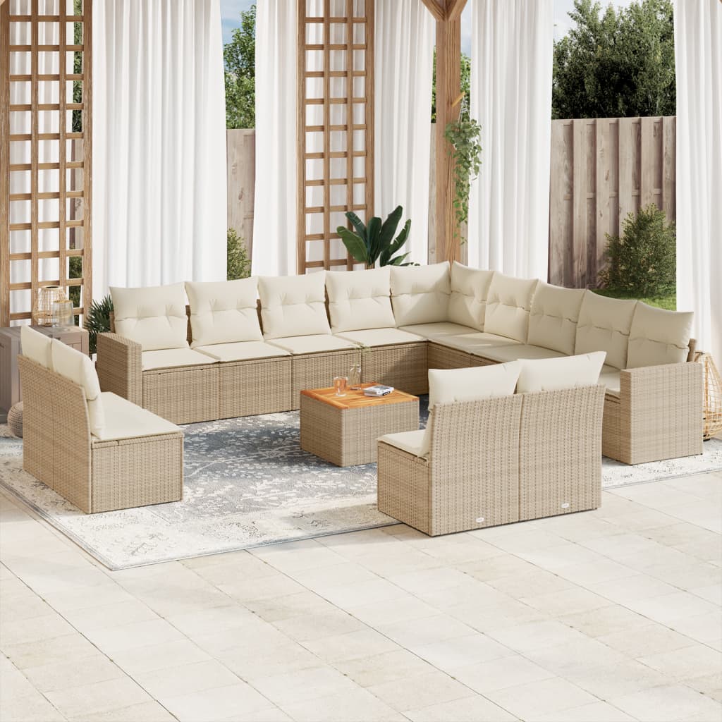 sofasæt til haven 14 dele med hynder polyrattan beige