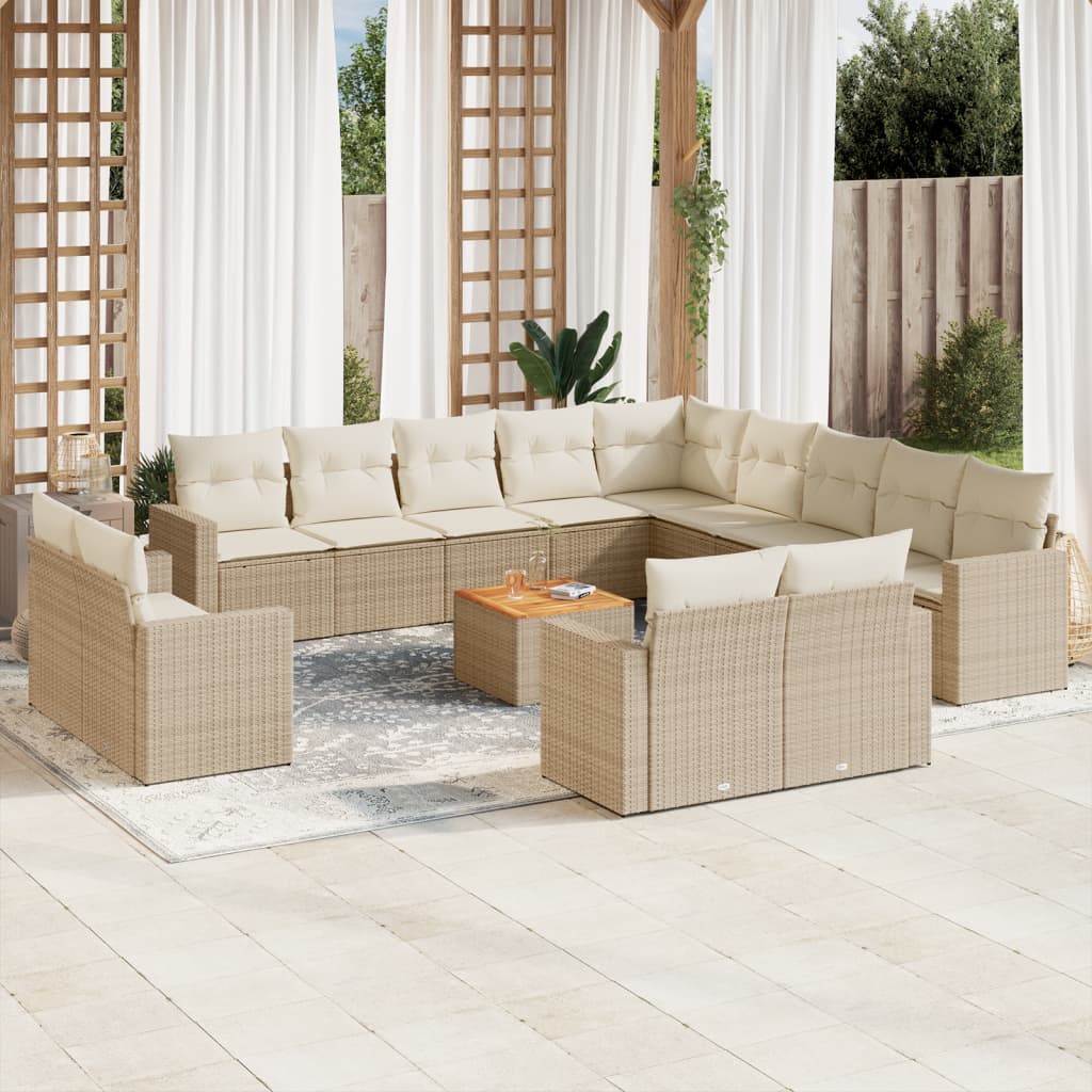 sofasæt til haven 14 dele med hynder polyrattan beige